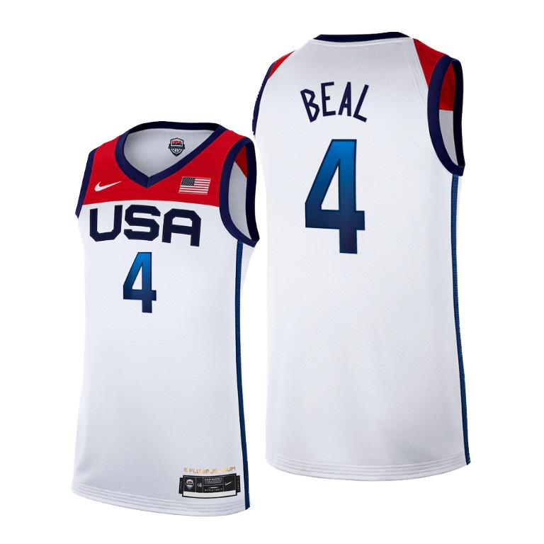 Men's USA Basketball #4 Bradley Beal 2021 White Tokyo Olympics Stitched Home Jersey Men's USA Basketball #4 Bradley Beal 2021 White Tokyo Olympics Stitched Home Jersey